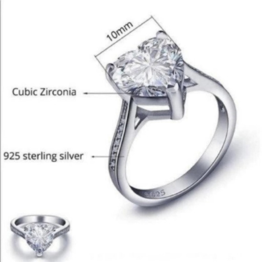 4 Carat Diamond Sterling Silver Heart Solitaire Ring Size 5 - Picture 4 of 7